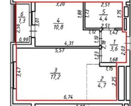 2-к квартира, 5/22 эт., 42м²