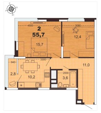 2-к квартира, 7/25 эт., 55м²