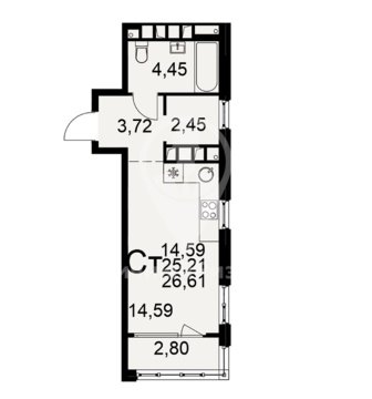 1-к квартира, 2/12 эт., 28м²