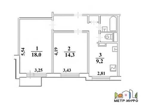 2-к квартира, 12/16 эт., 55м²