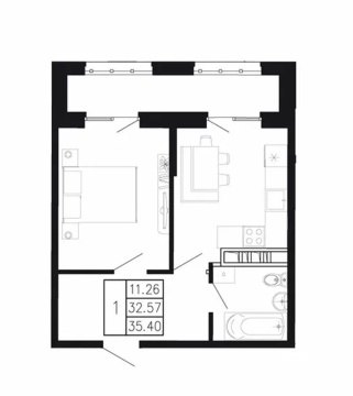 1-к квартира, 6/8 эт., 35м²