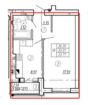 1-к квартира, 6/9 эт., 33м²