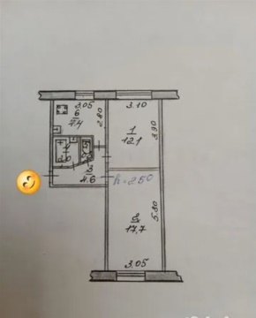 2-к квартира, 1/5 эт., 44м²
