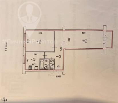 2-к квартира, 5/5 эт., 46м²