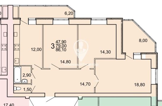 3-к квартира, 7/10 эт., 86м²