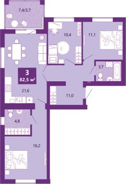 3-к квартира, 3/4 эт., 83м²