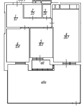 2-к квартира, 1/9 эт., 59м²