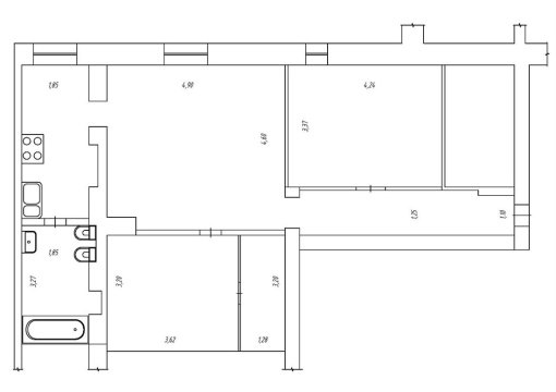 3-к квартира, 3/3 эт., 75м²