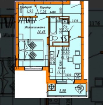 1-к квартира, 2/25 эт., 43м²