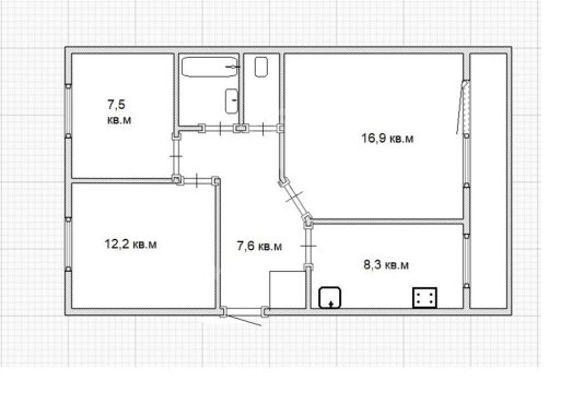 3-к квартира, 1/3 эт., 57м²