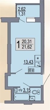 Студия, 6/17 эт., 21м²