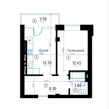 1-к квартира, 8/9 эт., 44м²