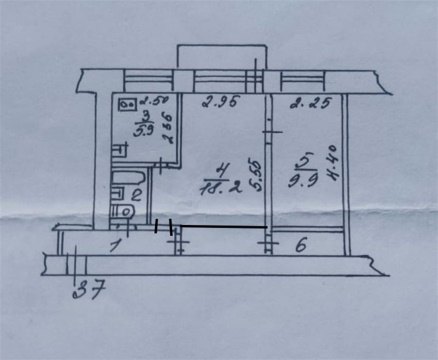 2-к квартира, 5/5 эт., 44м²