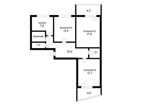 3-к квартира, 9/10 эт., 68м²