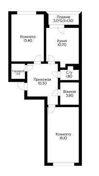 2-к квартира, 1/13 эт., 58м²