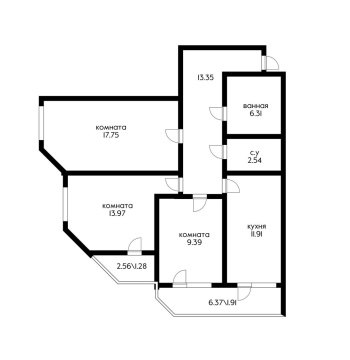 3-к квартира, 3/24 эт., 78м²