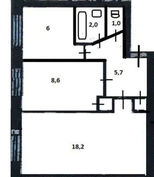 2-к квартира, 1/5 эт., 41м²