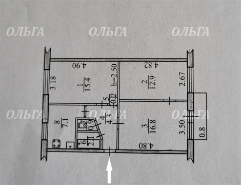 3-к квартира, 2/5 эт., 59м²