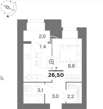 1-к квартира, 6/16 эт., 26м²