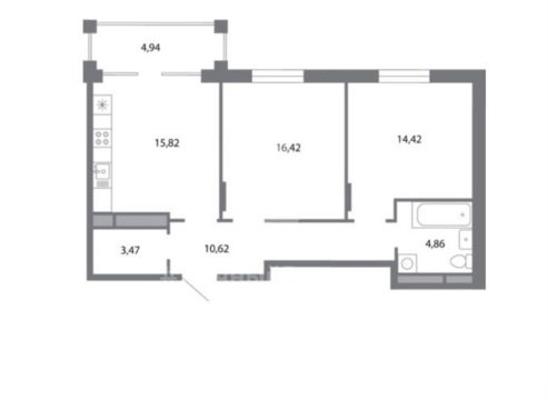 2-к квартира, 4/5 эт., 68м²