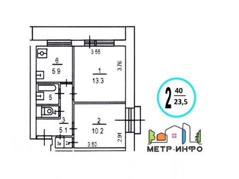 2-к квартира, 5/14 эт., 40м²